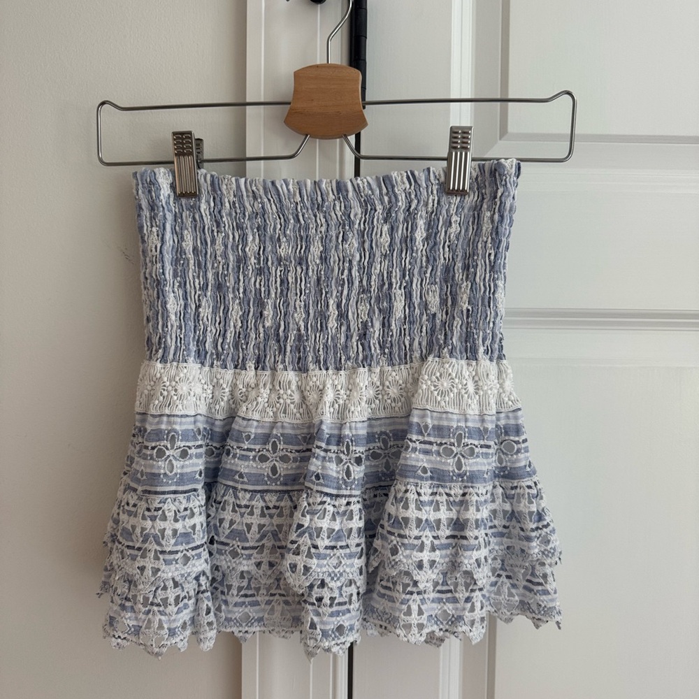 Blue and White Lace Mini Skirt